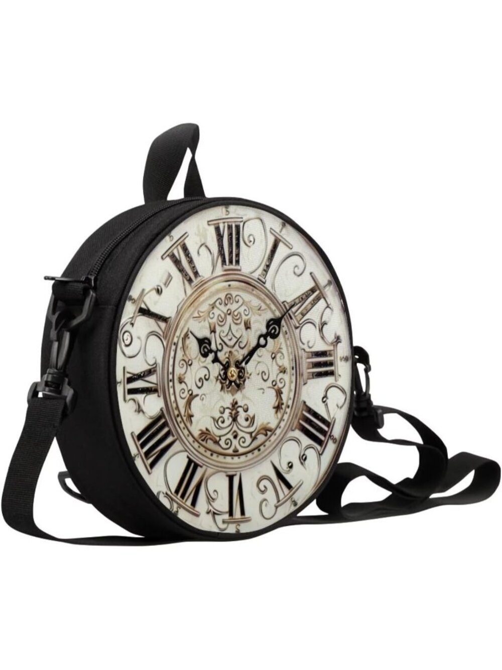 🎃Women White-Clock P Novelty Round Clock Shape Zipper Clock Purses Shoulder Bag